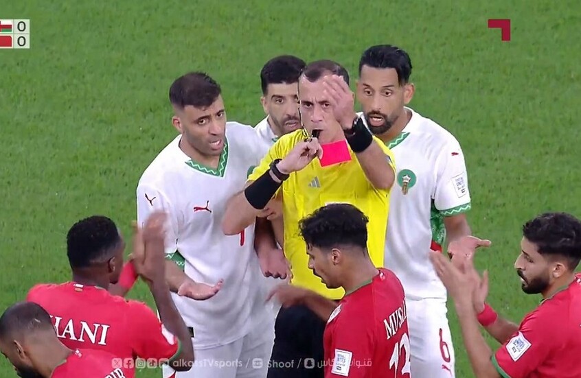 WATCH: Moroccan striker receives strange red card in the 2025 Arab Cup (video)